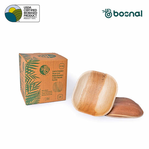 Bosnal - Palm Leaf Biodegradable Plates, 4 inch, Square - College Bath and Body