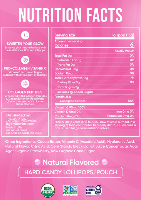 It Girl Beauty Lollipops - Collagen Peptides & Vitamin C Healthy Candy for Skin, Hair, Nails - College Bath and Body