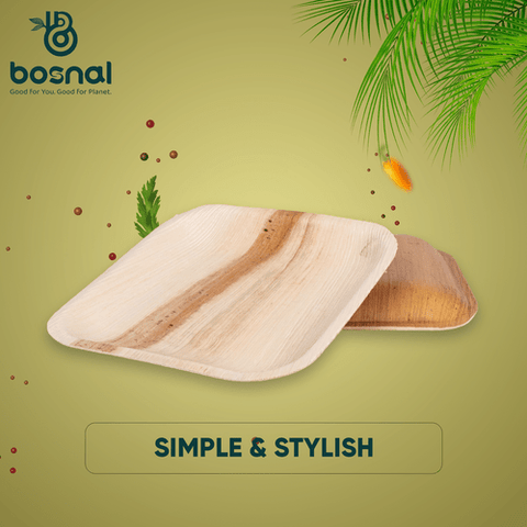 Bosnal - Palm Leaf Biodegradable Plates, 10 inch, Square - College Bath and Body