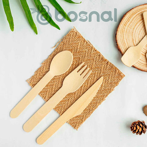 Bosnal – Wooden Disposable Cutlery Set, 6.5 inch, 100 Pcs - College Bath and Body
