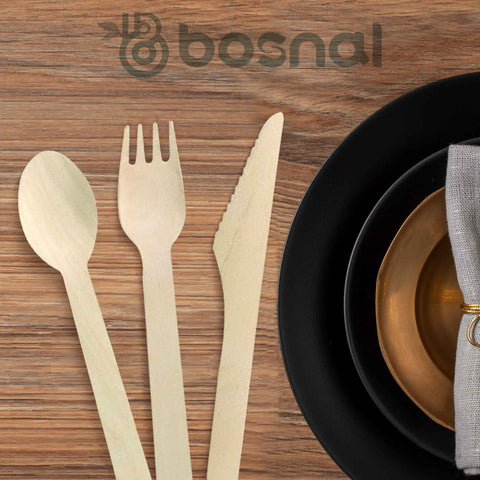 Bosnal – Wooden Disposable Cutlery Set, 6.5 inch, 100 Pcs - College Bath and Body