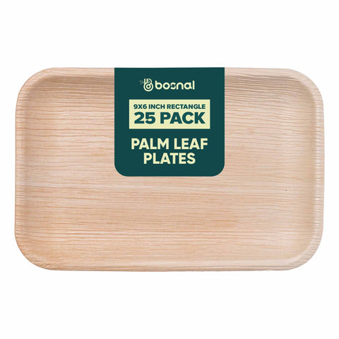 Bosnal - Palm Leaf Biodegradable Plates, 9 x 6 inch Rectangle - College Bath and Body