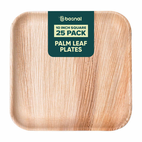 Bosnal - Palm Leaf Biodegradable Plates, 10 inch, Square - College Bath and Body