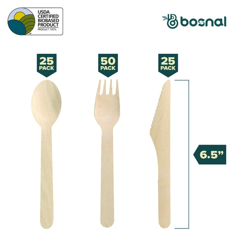 Bosnal – Wooden Disposable Cutlery Set, 6.5 inch, 100 Pcs - College Bath and Body