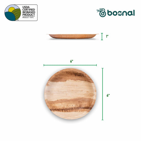 Bosnal - Palm Leaf Biodegradable Plates, 6 inch, Round - College Bath and Body
