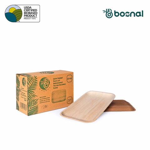 Bosnal - Palm Leaf Biodegradable Plates, 9 x 6 inch Rectangle - College Bath and Body