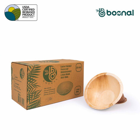 Bosnal - Palm Leaf Bowl, 6 inch, Round , 25 Pcs - College Bath and Body
