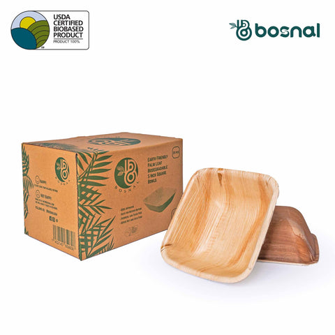 Bosnal - Palm Leaf Biodegradable Bowls, 5 inch, Square - College Bath and Body