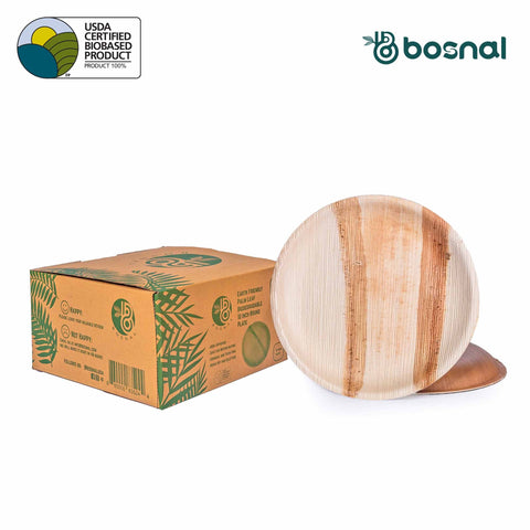 Bosnal - Palm Leaf Biodegradable Plates, 9 inch, Round - College Bath and Body