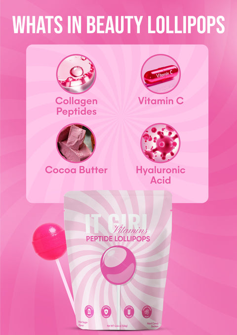 It Girl Beauty Lollipops - Collagen Peptides & Vitamin C Healthy Candy for Skin, Hair, Nails - College Bath and Body